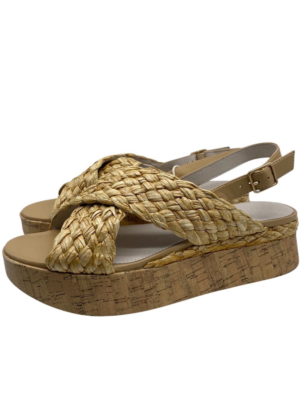 Sanctuary Womens Shoes Raffia Platform Sandals Sz 9.5 Leather Lining Chunky